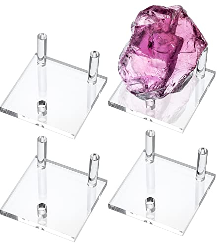 BTSKY 4er-Pack Acryl-Ausstellungsständer mit drei Stiften – durchsichtiger Display-Halter-Organizer mit Staffelei-Ständer für Edelsteine, Steinmineral, Achat, fossile Korallenmünze