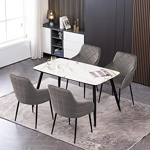 Mingone 4er Set Esszimmerstühle Samt Küchenstuhl Retro Sessel mit Armlehne Wohnzimmerstuhl Gepolsterter Sitzfläche aus Gestell aus Metall Dunkelgrau(exkl.Tisch