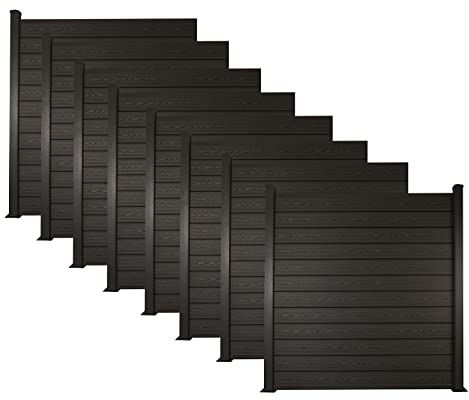 Ventanara® WPC Zaun Sichtschutzzaun Steckzaun Gartensichtschutz Komplettset 188x190 inkl Aluminiumpfosten anthrazit (anthrazit, 8X Element + 9X Pfosten inkl. Aufschraubhülse)