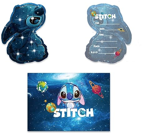 16 Pcs Stitch Einladungskarten Kindergeburtstag, Einladungskarten Kindergeburtstagmit Umschlägen, Einladungskarten Geburtstag, Kindergeburtstag Einladungskarten für Jungen & Mädchen
