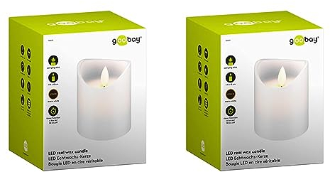 goobay LED Echtwachs-Kerze 10cm hoch, weiß wunderschöne und sichere Lichtlösung für viele Bereiche wie Haus und Loggia, Büros, Schulen oder Seniorenheime (Packung mit 2)