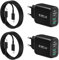 [2 Paquets] Chargeur Mural USB-C, 40W 4Port QC+PD 3.0 Power Adapter, Dual Fast Wall Plug with 2M USB C to USB C Cable pour iPhone 15/15 Pro/15 Pro Max/15 Plus/14/13/12/11, Samsung Galaxy, Pixel-Noir