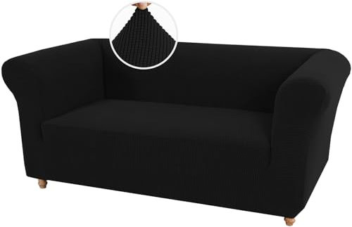 ZYBSLCSY Stretch Chesterfield Sofabezug 1 2 3-teilig, Couchbezug für Wohnzimmer, weich, rutschfest, Sofa-Schonbezug, Möbelschutz für Hunde, Eigenschaften, dickes Jacquard-Gewebe (schwarz, 2-Sitzer)