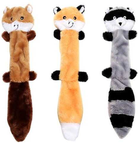 Yililay Hund quietschende Spielzeug 3pcs Waschbär Eichhörnchen Hundespielzeug Keine Füllung Tiere Hundeplüschspielzeugkauen Spielzeug für große Hunde und mittlere Hunde