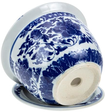 fUfIzU Blauer Und Weißer Blumentopf Aus Porzellan, Große Pflanzgefäße Für Zimmerpflanzen, Pflanzgefäße Mit Orientalischem Pflanzgefäß, Zimmerpflanzentöpfe, Keramik-Pflanzgefäße, Keramik