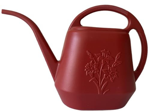 Annaffiatoio per piante con beccuccio lungo 1 gallone, motivo floreale, annaffiatoio per interni con manico comodo, in plastica, per piante da giardino, rosso