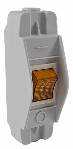 Geräte Schnurschalter weiß, robustes Gehäuse mit auswechselbarem Wippschalter gelb mit Schraubanschluss 16A 250V~, beleuchtet