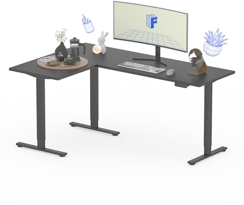 FLEXISPOT 180 * 120cm Höhenverstellbarer Schreibtisch Elektrisch, mit 4 Speicher-Tasten,L-förmiger Eckschreibtisch mit 3 Beinen, Verstellbarer Schreibtisch (Schwarz)