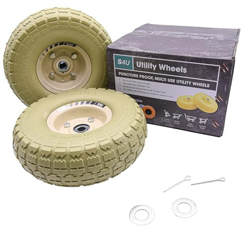 S4U 2x10” Sack Barrow Hand Truck Trolley Cart Wheelbarrow Solid Wheel 3.5-4 PU Heavy Duty Puncture Proof 16mm Bearing Wheel Nylon locking nuts (Sage Green)