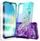 XRCS Compatible with for Samsung Galaxy A16 4G/5G Case with Tempered Glass Screen Protector Glitter Bling Flowing Liquid Floating TPU Bumper Cushion Corners Protection Case - Purple
