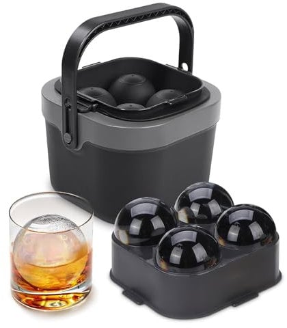 MIFXIN Silikon-Eiswürfelform-Set, kugelförmige Eiswürfelform, Whiskey-Eiskugel-Maker, wiederverwendbar, transparent, für Whiskey, Cocktails, kalte Getränke (4 große Kugeln)