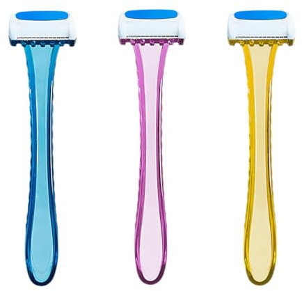3pcs intimrasierer für frauen einwegrasierer damen bikini trimmer mini rasierer damen,smooth rasierklingen für Rasierer Damen, Compact Damen Rasiermesser für Reisen,Langer Griff blau lila gelb