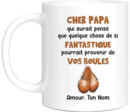 HALUMI Mug Nom Personnalisé Pour Papa Tasse Originale Humour Vos Boules Sont Fantastiques Idée Cadeau Rigolo Fête Des Pères Famille Anniversaire Noël Homme Souvenir Mug Ceramique Bicolore 330ml 440ml