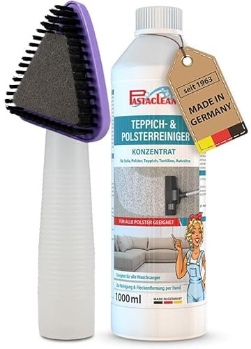 PASTACLEAN Polster- & Teppichreiniger 1 Liter + Shampoonierbürste, Profi Polsterreiniger für Sofa, Auto, Sessel & Couch, Textilreiniger Konzentrat & Autositz Reiniger, Fleckenentferner Sofa