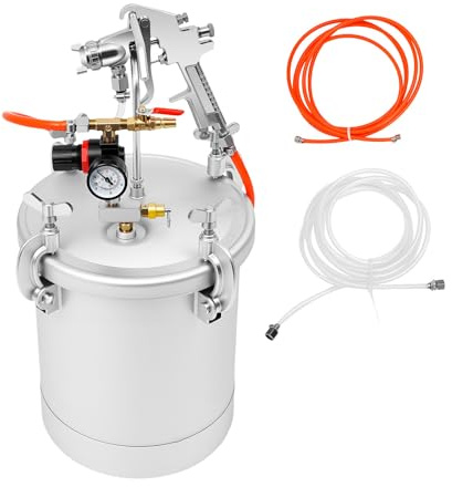 OUBUBY Druckbehälter Farbspritzpistole 10L Lackierpistole 3mm Farbbehälter Lackier System 50-80psi Farbsprühpistole Sprühpistole mit Spritzpistole, Schläuchen, Druckmesser für Lacken, Flecken