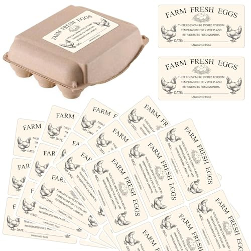PRESSINART 10 Blätter 60 STK. 4 x 2 Zoll Bauernhof Frische Eier Karton Aufkleber Rechteck Selbstklebende Hühnerei Aufkleber Mit Datum Unverpackte Verpackungshinweise Tags Für Bauernmarkt Lagerung