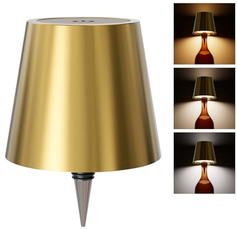 nulmvic Wireless Bottle Lamp,Touch Control Table Lamp, Dimmable 3 Color Temperatures,Wine Bottle Light for Bars,Restaurants,Outdoor,Decor（Brightgold）