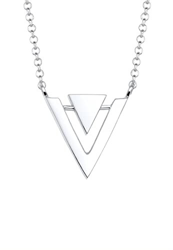 Elli Halskette Silber 925 Doppel Dreieck Triangel V Anhänger Kette Damen Schmuck Geschenke für Frauen Mädchen Mama Freundin, Geo Silberkette Länge 45 cm
