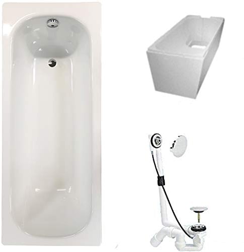 Badewanne Stahl KOMPLETT SET 170x70cm + Wannenträger + Ablaufgarnitur weiß