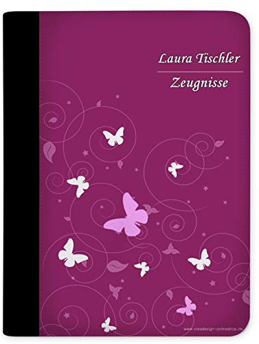 CreaDesign Customize A4 Zeugnismappe für Kinder 26,7x32,7x1cm, Sichtbuch mit 10 Klarsichthüllen, erweiterbar auf bis zu 20 Taschen, Schmetterling Brombeere Grau design, Dokumentenmappe für Schüler