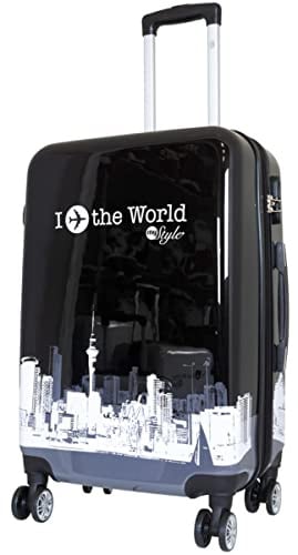 Warenhandel König Polycarbonat Hartschalen Koffer Trolley Reisekoffer Reisetrolley Handgepäck Boardcase Motiv PM (Fly The World Black, Größe L)