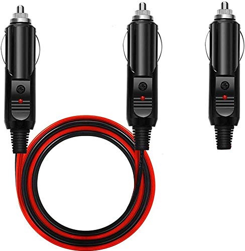 RUNCCI-YUN 4FT 12-24V Double Male to Male Cigarette Lighter Plug Extension Cable, with LED Lights, 16 AWG Heavy Duty Cable, Power Charger Cord, Fuse 10A For Car inverter,Air pump,electric cup