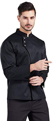 Nanxson Kochjacke Unisex Küche Hotel Stehkragen Langärmelig Uniform Bäckerjacke Küchebekleidung mit Tasche CFM0057 (Schwarz, L)