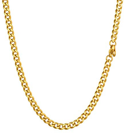 PROSTEEL Collana Uomo a Catena Barbazzale Cubana Grande Robusta, Larghezza 5 mm, Lunghezza 45 cm, Acciaio Inossidabile Placcato Oro 18K, Hip Hop Punk Rap, Oro, Regalo Ottimo (con Confezione)