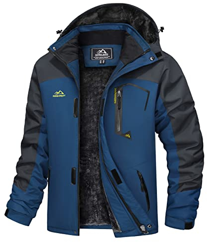 TACVASEN Herren Warme Winddicht Trekking Jacke Fleece-Futter Campingjacke Rahrradjacke mit Reißverschlusstaschen, Denim Blau, M