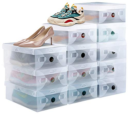 PERFETSELL 12 Stk Schuhboxen Transparent Schuhe Box Plastik Schuhaufbewahrung Box Stapelbar Aufbewahrungsbox Schuhe Kunststoff Schuhorganizer Schuhkarton27.6 * 18.5 * 9.5CM für Schuhe