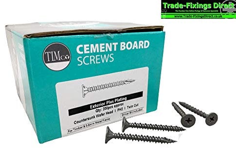 4.2 x 32mm CEMENT BOARD SCREWS TWIN CUT POINT - EXTERIOR PLUS GREY COATING - BOX OF 200