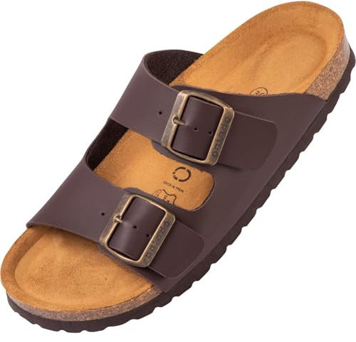 Palado Pantoletten Damen Korfu Matt - gefertigt in Spanien - matte Oberfläche - Veloursleder-Decksohle - ergonomisches Weichfußbett - leichte EVA-Sohle Natur Braun UK8 - EU41