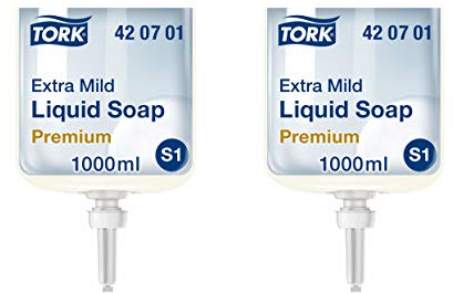 Tork 420701 extra milde Flüssigseife Premium für Tork S1 Seifenspendersysteme/Extra milde Handseife in Weiß mit sanften Inhaltsstoffen für empfindliche Haut / 1 x 1000ml (2)