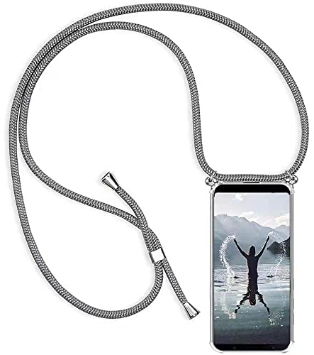 HongMan Handykette Handyhülle für Samsung Galaxy A40 mit Band - Transparent Handy-Kette Handy Hülle mit Kordel zum Umhängen Handyanhänger Halsband Lanyard Case - Grau