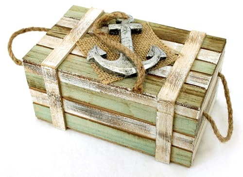 SL-Geschenke Maritime Holzkiste Vintage Antik Grün Weiss mit Anker 16 x 10 x 9 cm