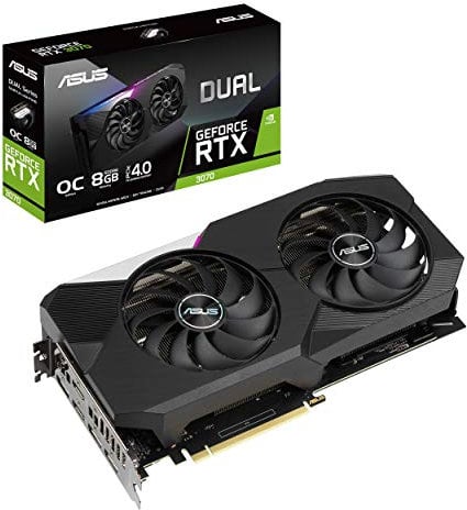 ASUS Dual NVIDIA GeForce RTX 3070 OC Edition Gaming Graphics Card (PCIe 4.0, 8GB GDDR6 Memory, HDMI 2.1, DisplayPort 1.4a, Axial-tech Fan Design, Dual BIOS, Protective Backplate, GPU Tweak II)