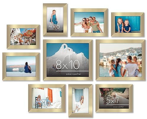 Americanflat 10 Piece Gallery Wall Frame Set - Gold, Two 8x10, Four 7x5, Four 6x4 - Collage Frames for Wall & Tabletop