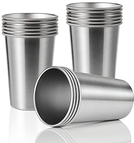 SMLIXE Edelstahl-Trinkgläser, gesund, unzerbrechlich und stapelbar, 473 ml, 16 Stück