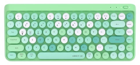 UBOTIE Portable Bluetooth Colorful Computer Keyboards, Wireless Mini Compact Retro Typewriter Flexible 84Keys Design Keyboard (Green-Colorful)