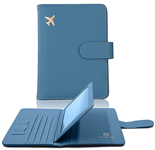 Melsbrinna RFID-Reisepasshülle für Damen/Herren - Niedliche Reisebrieftasche Mit RFID-Blockierenden Kartenfächern, Blau