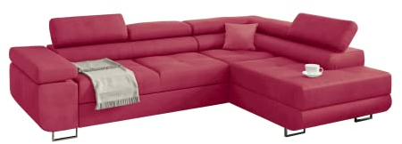 KREATIVE FURNITURE & DESIGN Ecksofa Miami ecksofa mit schlaffunktion und bettkasten, Wohnzimmer ecksofa, Ecksofa mit Bettkasten, Ecksofa in L-Form (Casablanca 2310) (Rosa, rechte Ottomane)