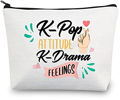 MEIKIUP K-Drama Lover Make-up-Tasche K-POP Musikfans Geschenk K-POP Attitude mit K-Drama Feelings Reise-Kosmetiktasche mit Reißverschluss, K-Drama Feelings Tasche