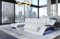Ledersofa Calabria L-Form Ecksofa mit Kopfstützen und USB Sofa mit Beleuchtung Designersofa (Ottomane rechts, White)