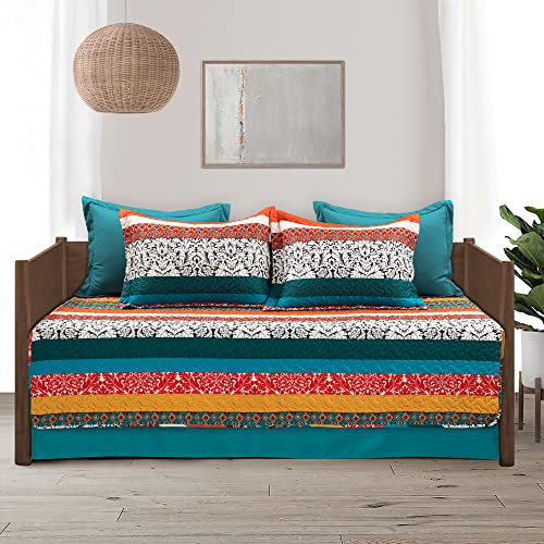 Lush Decor Gestepptes 3-teiliges Boho-Bettwäsche-Set, Tagesbett, Türkis und Mandarine