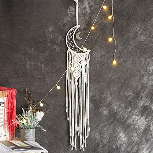 Traumfänger Wandbehang, Mond Boho Handgefertigt Dream Catcher, Heimdekoration, Geschenke für Kinder Freunde, Ornamente Dekoration Hochzeit Kinderzimmer Wohnzimmer Schlafzimmer Wohnheim (Mond) …