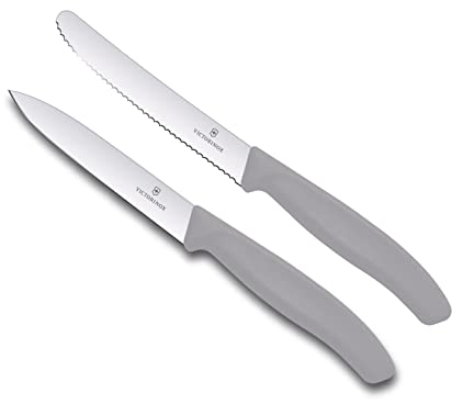 Victorinox - 2-tlg. Starter Gemüsemesser Set 10cm - gerader und Wellenschliff - Swiss Classic - cool grey - spülmaschinengeeignet