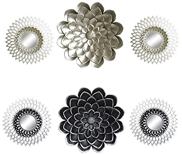 DKD Home Decor Wandspiegel Champagner Glas Silber Karton Polypropylen (35 x 2 x 35 cm) (25 x 3 x 25 cm) (3 Stück) (Referenz: S3019136)