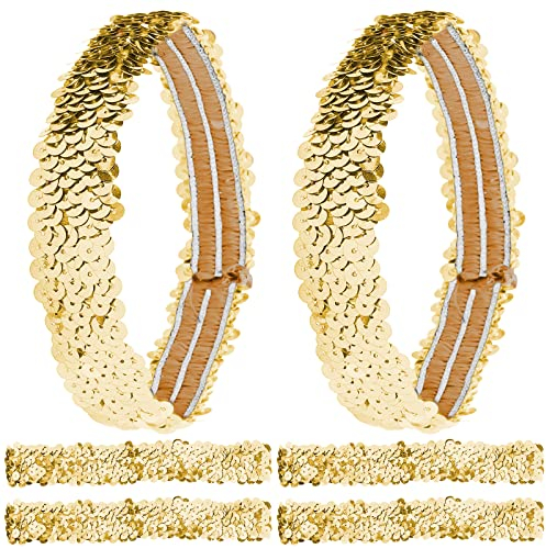 GORGECRAFT 12 STÜCKE Pailletten-Stirnband, Elastisch, Glänzend, Dehnbar, Glitzernd, Modisch, Verstellbares Haarband, Zubehör-Set Für Damen, Teenager, Sport, Tanz, Party, Teams (Gold)