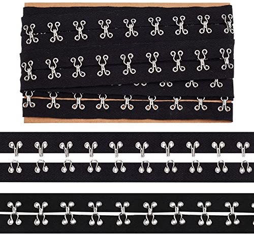 nbeads 3 Yards (2.74 m) Baumwolle Haken Und Ösenband, 2.5 cm Breites Schwarzes Baumwollband, Silbernes Metallkantenband Für Korsett BH Nähen Quilten Brautkostüme Heimdekoration