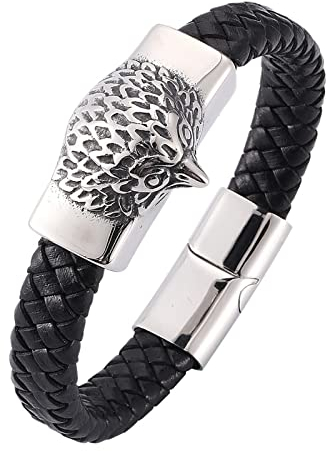 Dsnyu Armband Jungen, Schwarz Armband für Männer, 20.5CM Raptor Eagle Head Geflochten Armband Zart Party Schmuck
